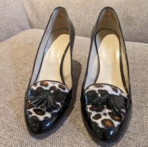 Hobbs London pumps heels patent leather color black with animal skin det…
